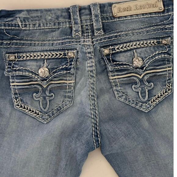 Rock Revival Women’s Jeans Size 28 Bootcut Blue Denim Embellished Pockets - Picture 6 of 9